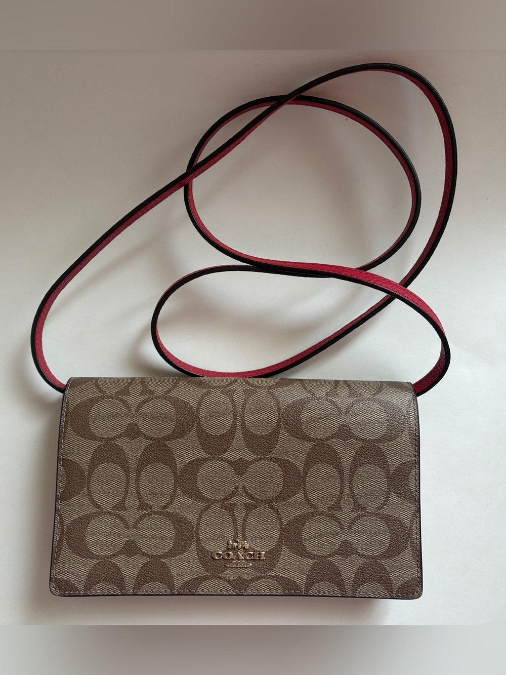Coach Beige and Pink Signature Crossbody